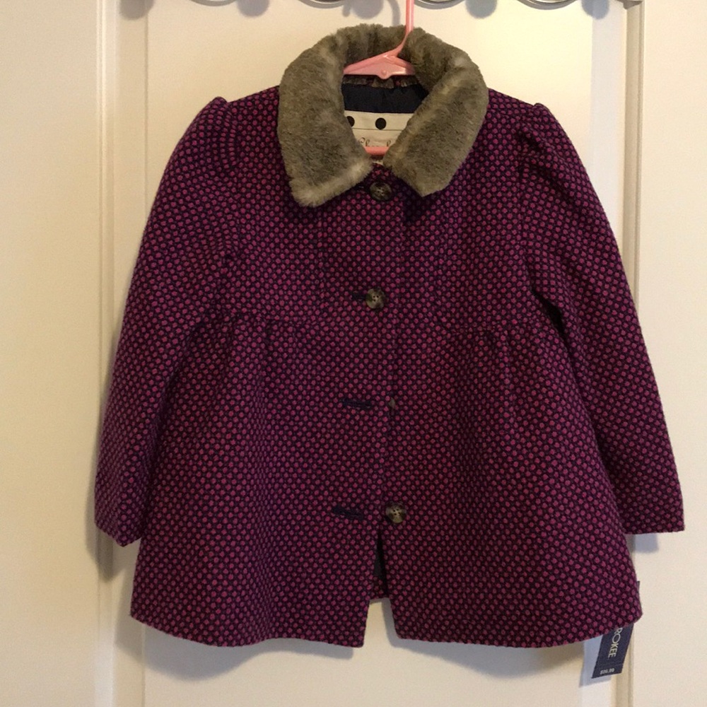 Cherokee pea coat 4T pink and black with fauc fur collar